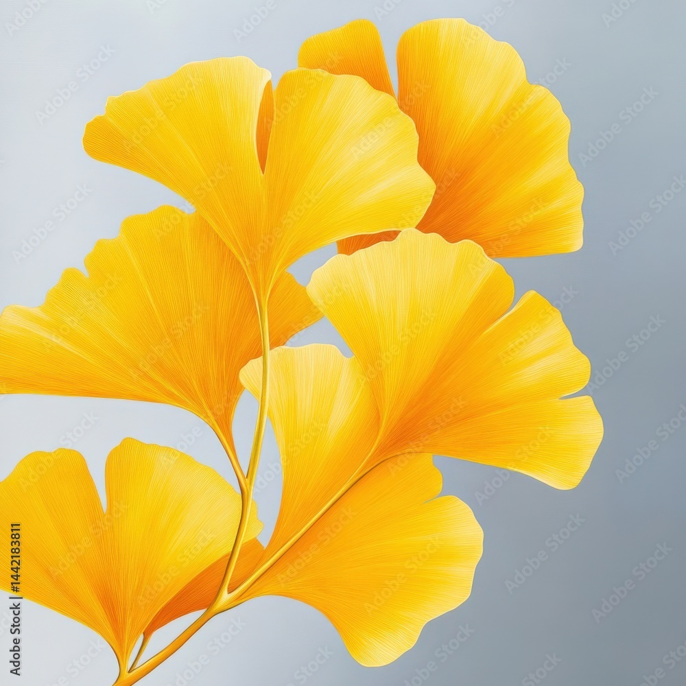 Fototapeta premium Ginkgo leaves against pale gray