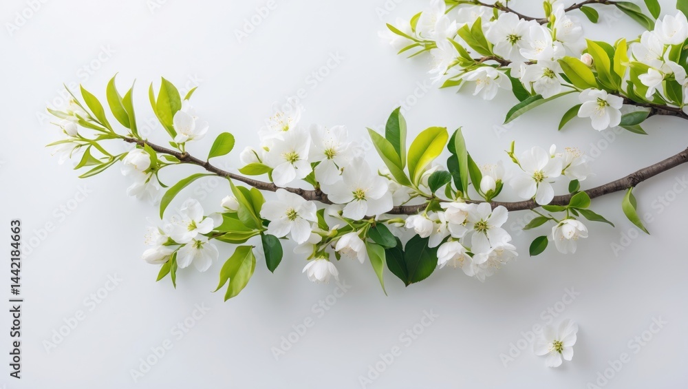 White background featuring a branch in bloom White background featuring a branch in bloom