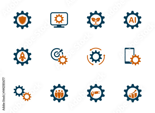 Obraz na płótnie Solid vector icon set containing innovation, setting, growth. w salonie