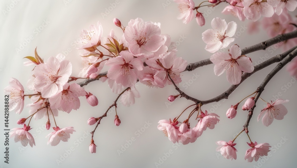 White background featuring cherry blossom branch White background featuring cherry blossom branch