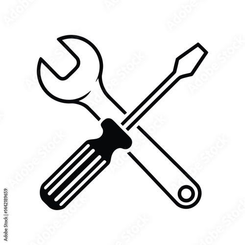 Crossed Wrench and Screwdriver Vector Illustration