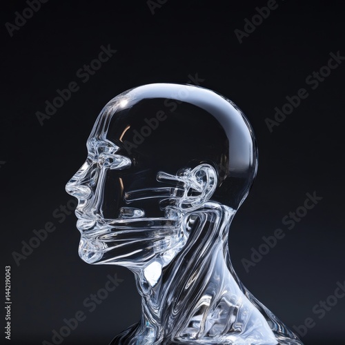 Clear glass human head profile