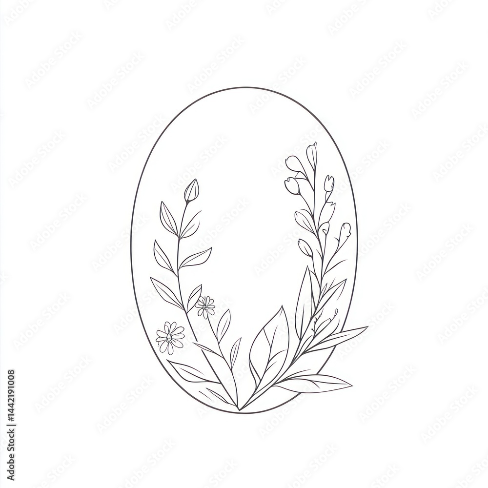 Obraz premium Floral Monogram Oval Frame, Decorative Outline, Elegant Design, Printable Art