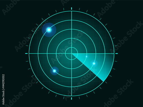 Radar screen icon. Futuristic radar ui with digital grid and targets