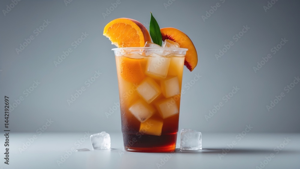 Fototapeta premium Orange and peach tea stored in a plastic bottle