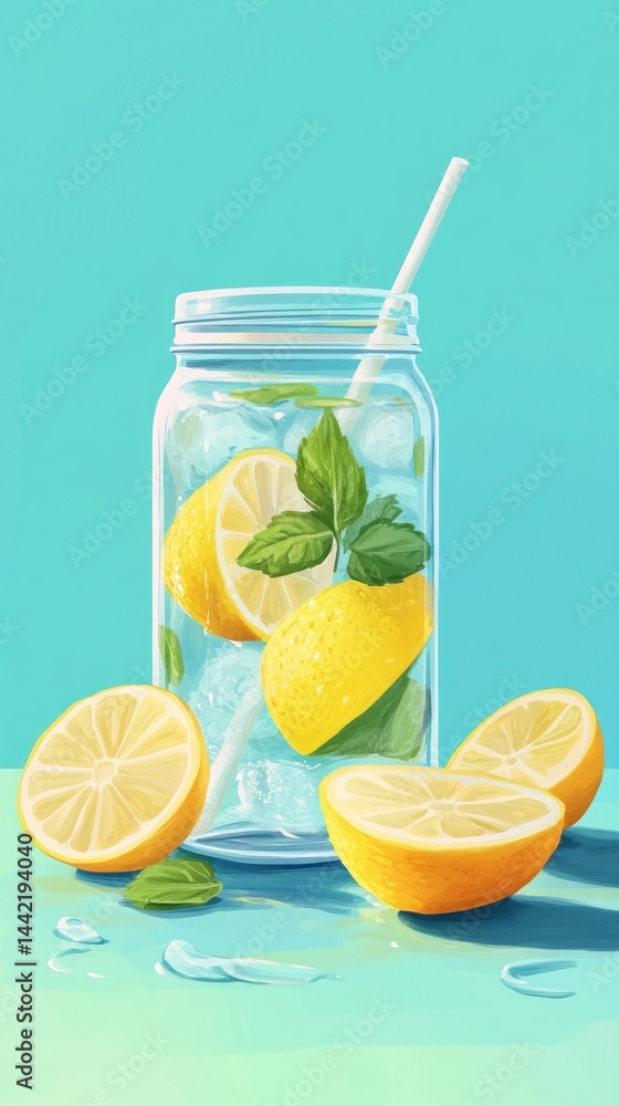 Digital illustration of a refreshing lemon drink. Digital illustration of a refreshing lemon drink.