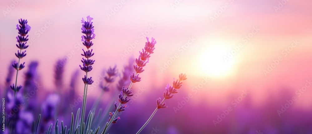 Obraz premium Lavender field in evening sunset
