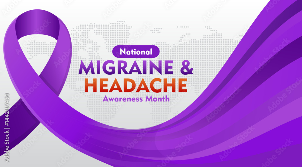 National Migraine and headache awareness month. Is observed every year in June. Suitable for background, banner, card, poster, template. National Migraine and headache awareness month. Is observed every year in June. Suitable for background, banner, card, poster, template.