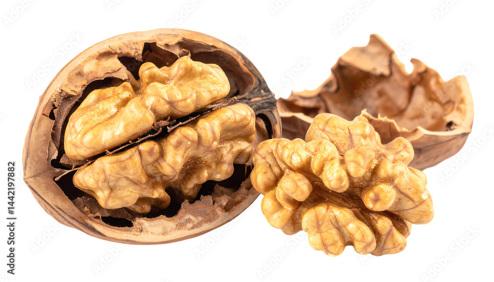 Cracked open walnut with visible nut isolated transparent background,walnut, open, nut, brown, closeup, food, cut out, group, hard, horizontal, no people, photography, beige, close-up, Cracked open walnut with visible nut isolated transparent background,walnut, open, nut, brown, closeup, food, cut out, group, hard, horizontal, no people, photography, beige, close-up,