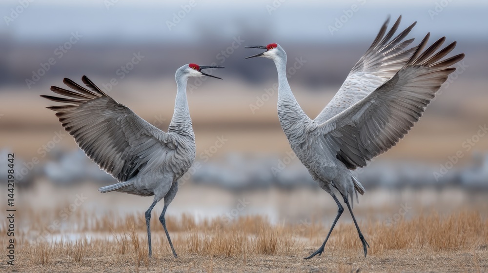 Fototapeta premium Sandhill Crane Display: A Majestic Wildlife Encounter