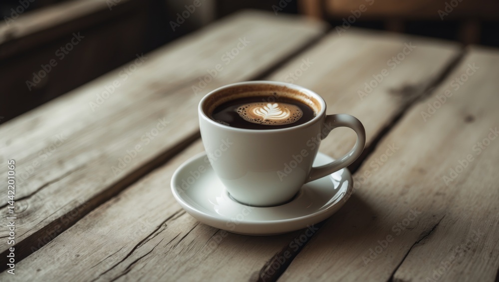Coffee cup placed on a wooden surface Coffee cup placed on a wooden surface