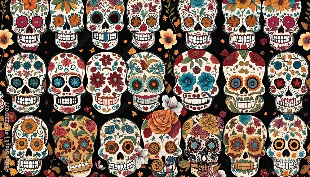 Fototapeta premium Sugar Skulls: Colorful Mexican Tradition