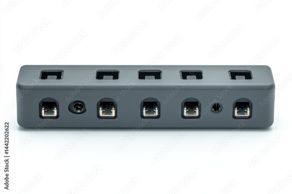 Compact USB Hub Six Port Data Station Sleek Grey Design Clean White Background Compact USB Hub Six Port Data Station Sleek Grey Design Clean White Background