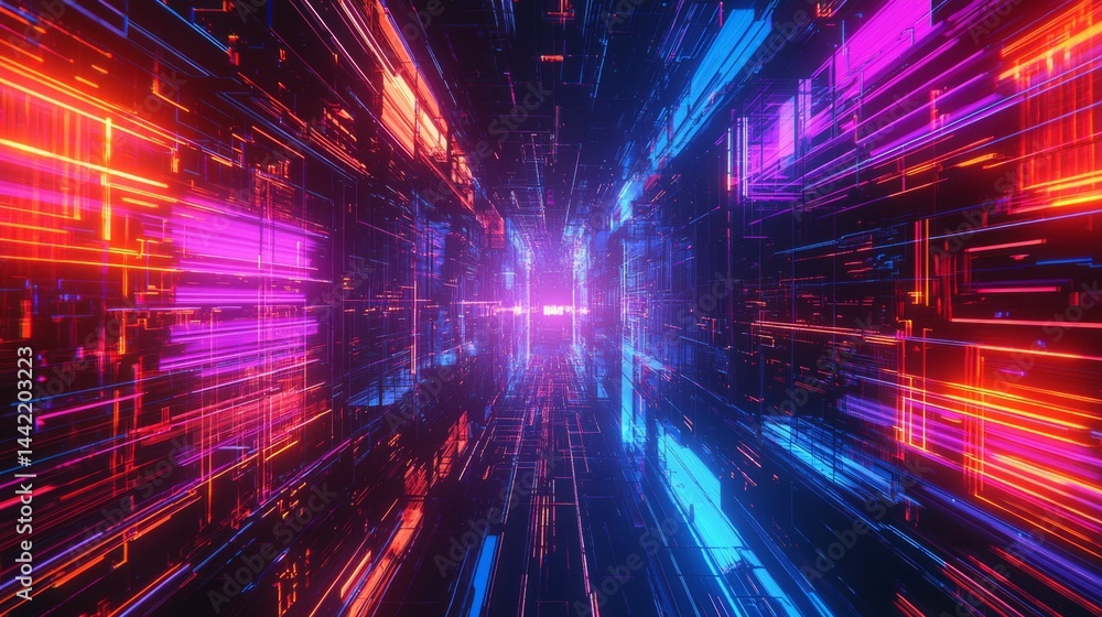Fototapeta premium Vibrant Abstract Digital Light Trails in Futuristic Space Environment