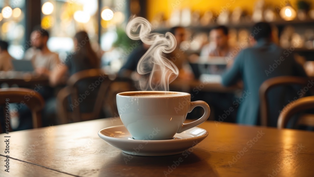 Fototapeta premium A cafe table featuring a cup of coffee