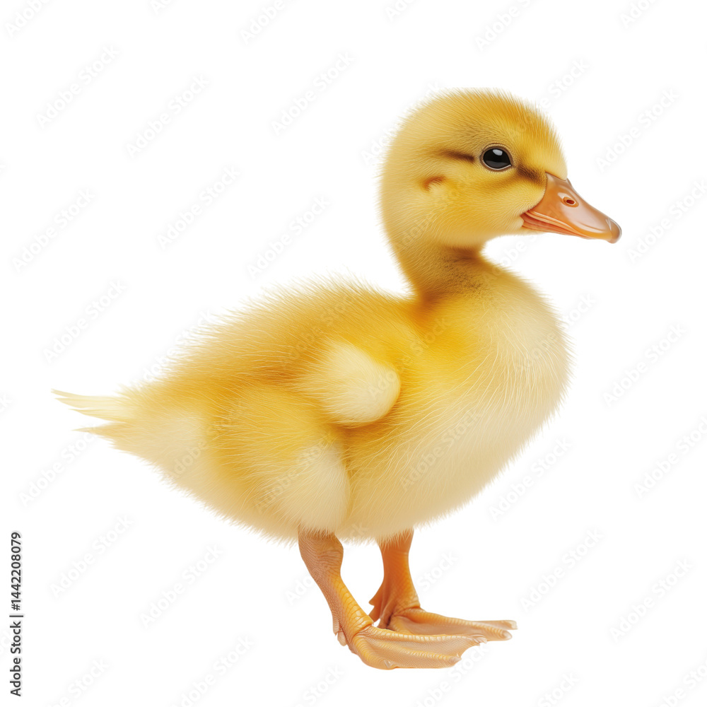 Cute fluffy yellow duckling, side view, isolated on transparent background, no shadow, baby duck cut out Cute fluffy yellow duckling, side view, isolated on transparent background, no shadow, baby duck cut out