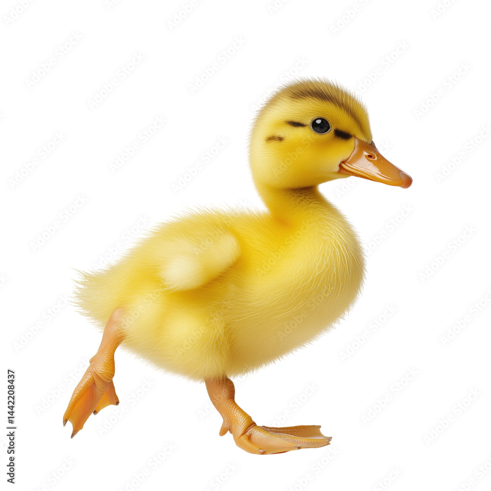 Cute fluffy yellow duckling, side view, isolated on transparent background, no shadow, baby duck cut out Cute fluffy yellow duckling, side view, isolated on transparent background, no shadow, baby duck cut out