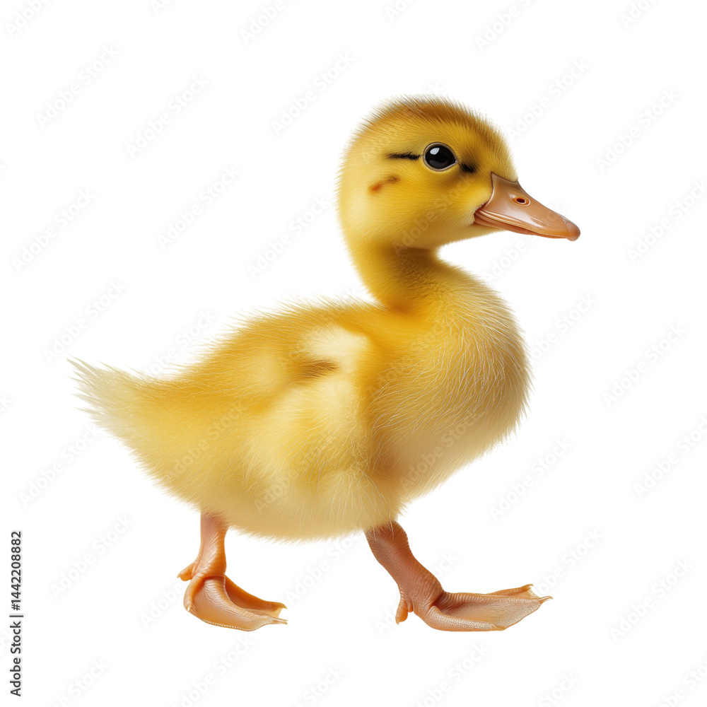 Cute fluffy yellow duckling, side view, isolated on transparent background, no shadow, baby duck cut out Cute fluffy yellow duckling, side view, isolated on transparent background, no shadow, baby duck cut out
