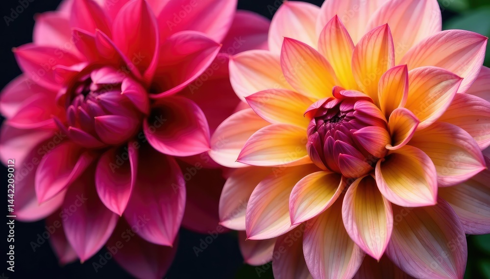 Close-up view of a dahlia pattern showcasing intricate petal details and rich color variations , design element, autumn Close-up view of a dahlia pattern showcasing intricate petal details and rich color variations , design element, autumn