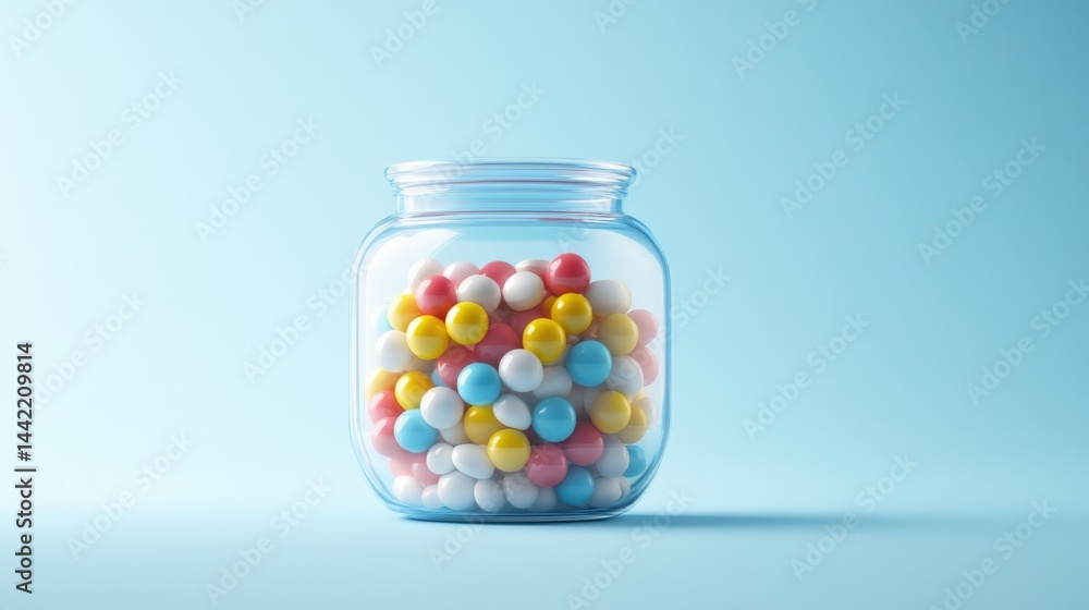 Glass jar full of colorful candies Glass jar full of colorful candies