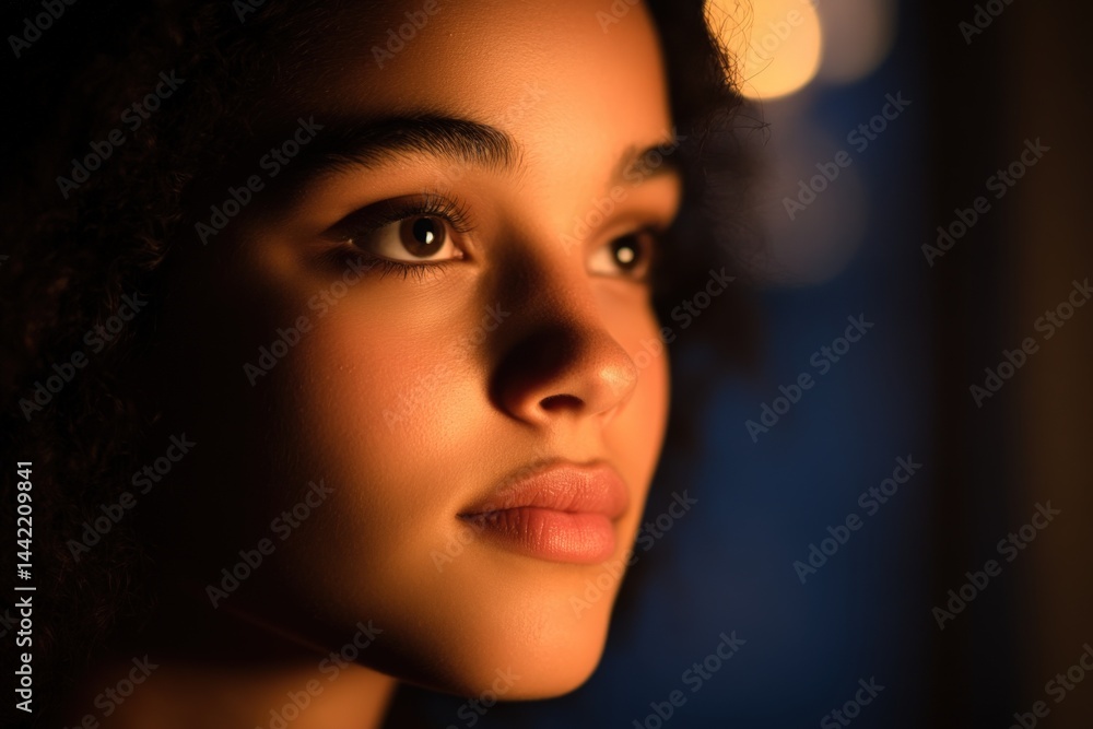 Woman looks ahead in contemplation Woman looks ahead in contemplation