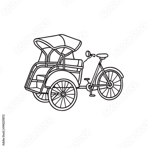 Traditional Rickshaw line art illustration/ pedicab outline