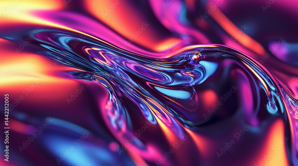 Colorful Abstract Swirling Liquid Surface with Bright Reflections