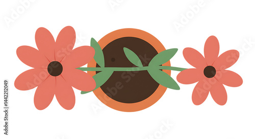 Floral Delight:  A charming illustration of potted flowers, showcasing vibrant blooms and lush green leaves, perfect for adding a touch of nature's beauty to any design.