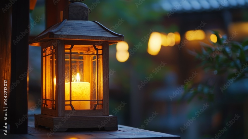 Elegant Lantern with Candle Glowing in Serene Evening Atmosphere
