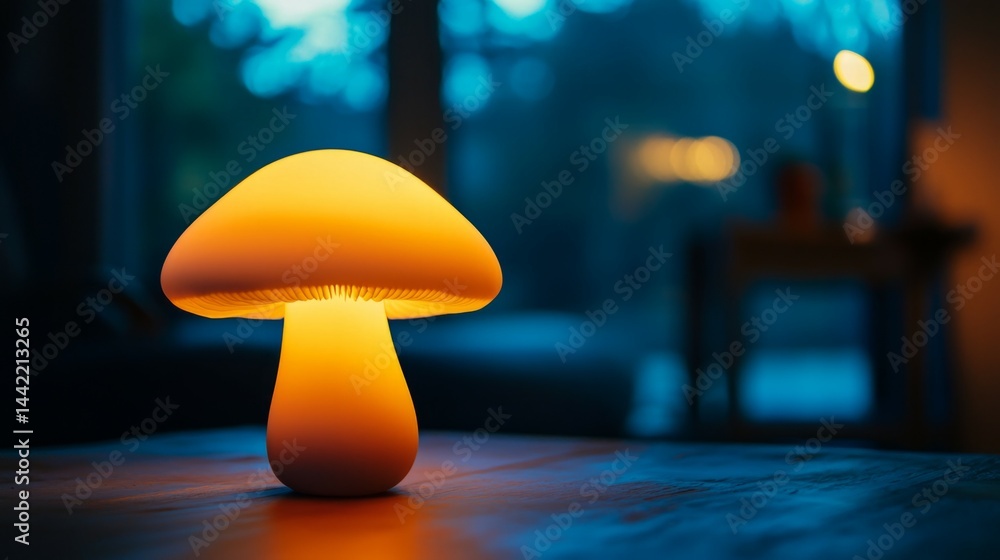 Warm Glow of Mushroom-Shaped Lamp Illuminating Cozy Home Setting