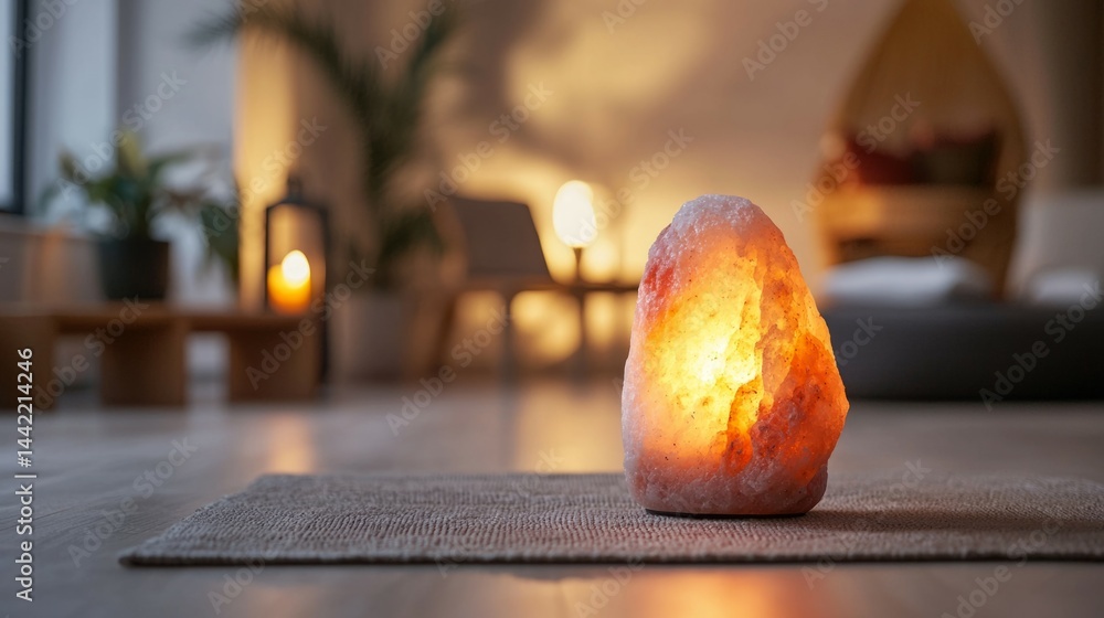 Warm Glow of Himalayan Salt Lamp in Modern Relaxation Space