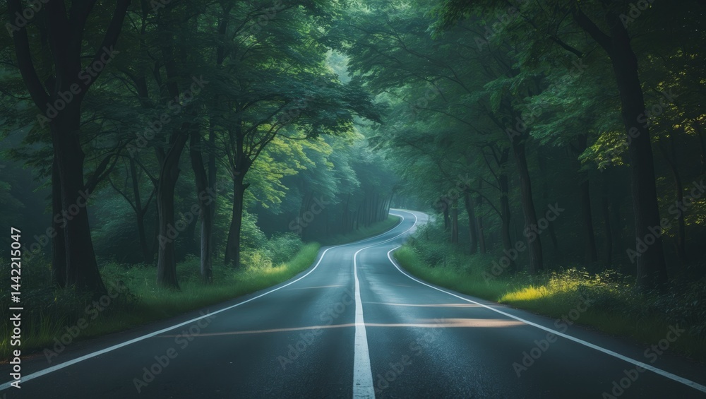 Obraz premium Trees Beside Summer Road Illustration