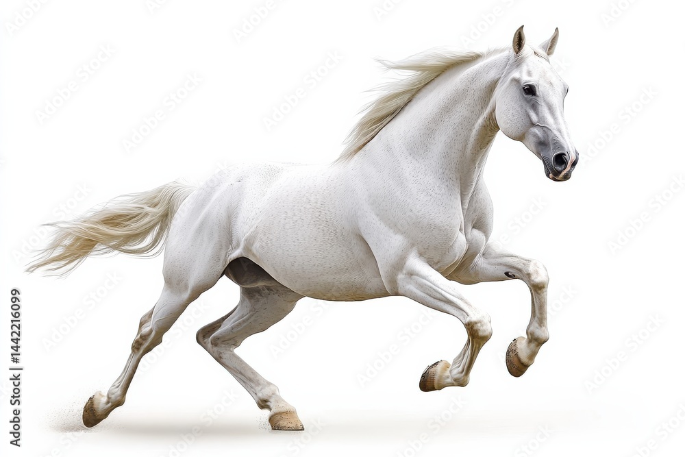 White horse running freely White horse running freely