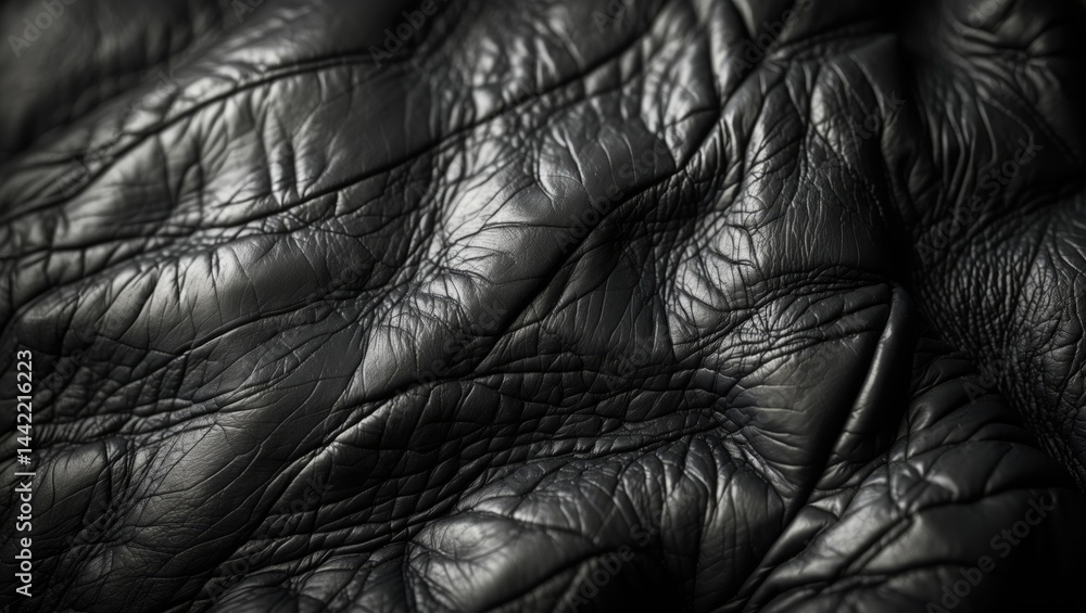Obraz premium Authentic leather surface close-up showing wrinkles and cracks, stylish background with space for text