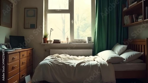 An untidy bedroom with papers and documents on the floor