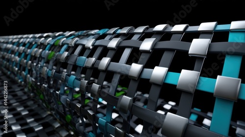 Modern Metal and Plastic Straps Mesh in Abstract Design with Black Background