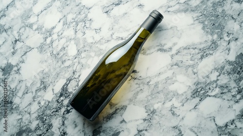 Obraz na płótnie Elegant Green Glass Bottle of White Wine on Marble Background w salonie