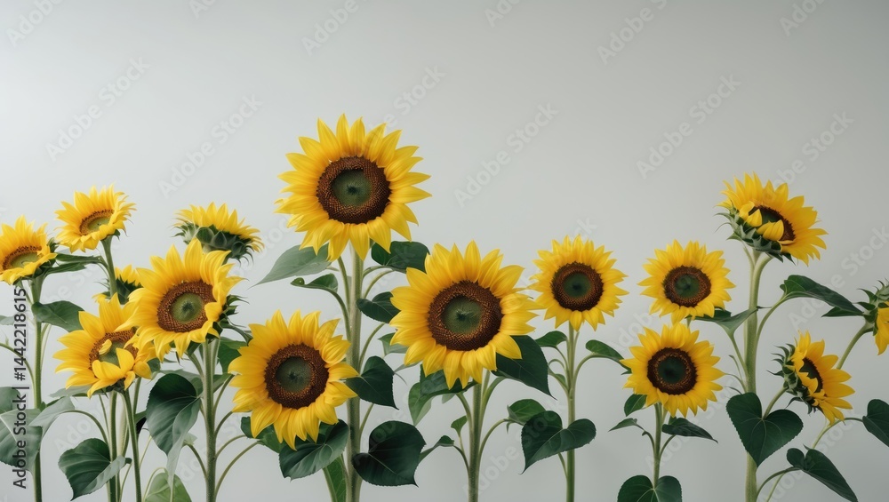 Fototapeta premium Single sunflower on a solid background
