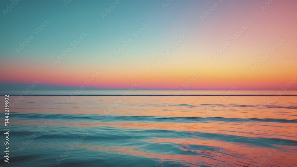 Obraz premium Beach at sunset with the sea. Ocean sky featuring the sun. Sunrise water scenery. Horizon clouds with coastal waves in nature. Evening's stunning orange twilight.