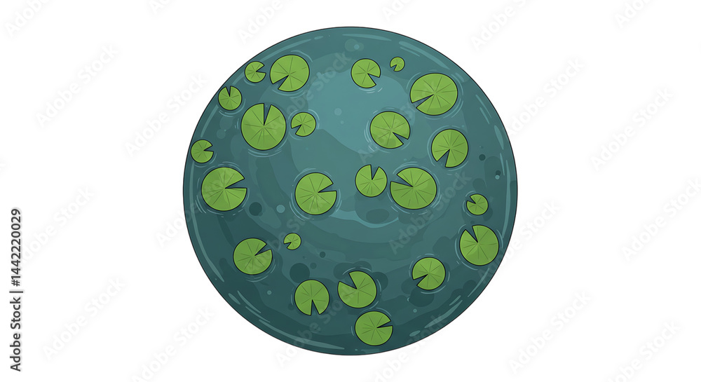 Aerial View of a Circular Pond with Lily Pads Aerial View of a Circular Pond with Lily Pads