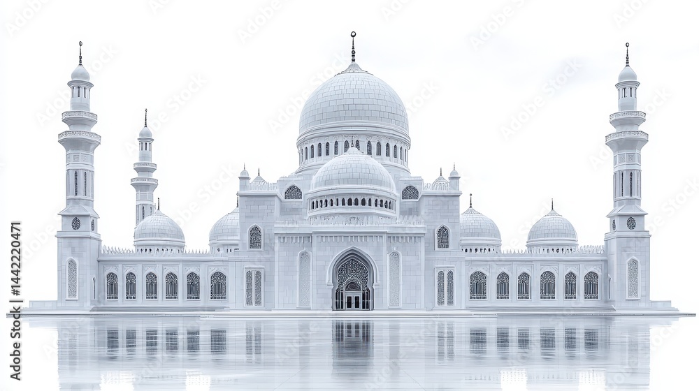 Obraz premium White Mosque Reflection Serene Architectural Details
