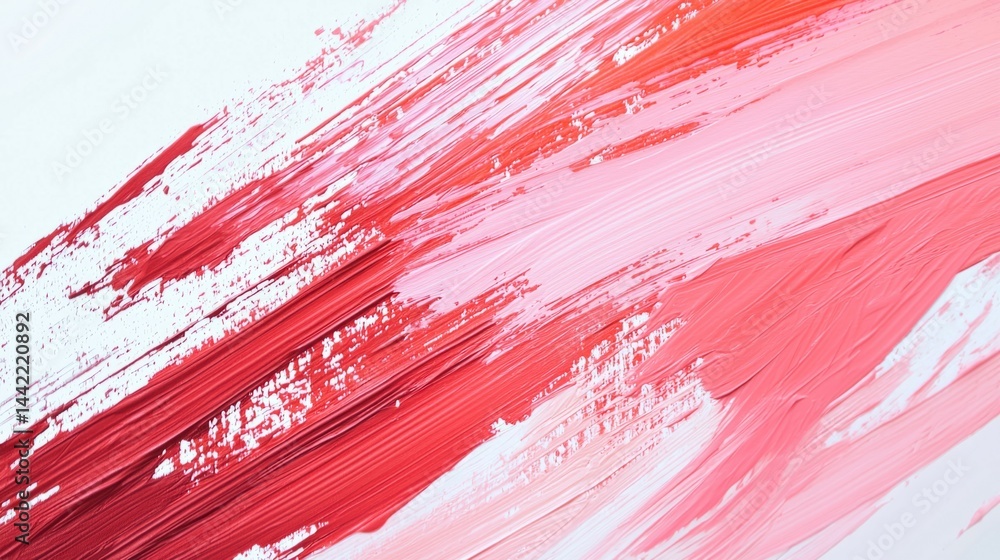 Vibrant Abstract Brush Strokes in Red and Pink on White Background