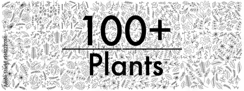 leaves plant icon set with doodle line style vector design
