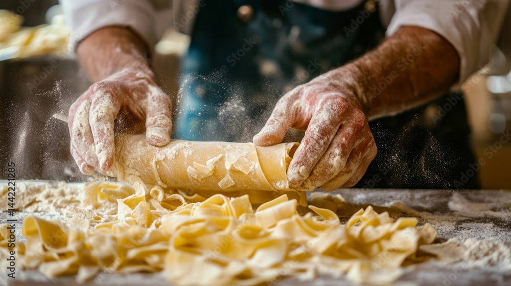 Crafting Homemade Pasta with Floury Hands in a Kitchen Setting