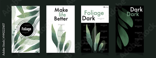 Green foliage leaves flyer brochure template design