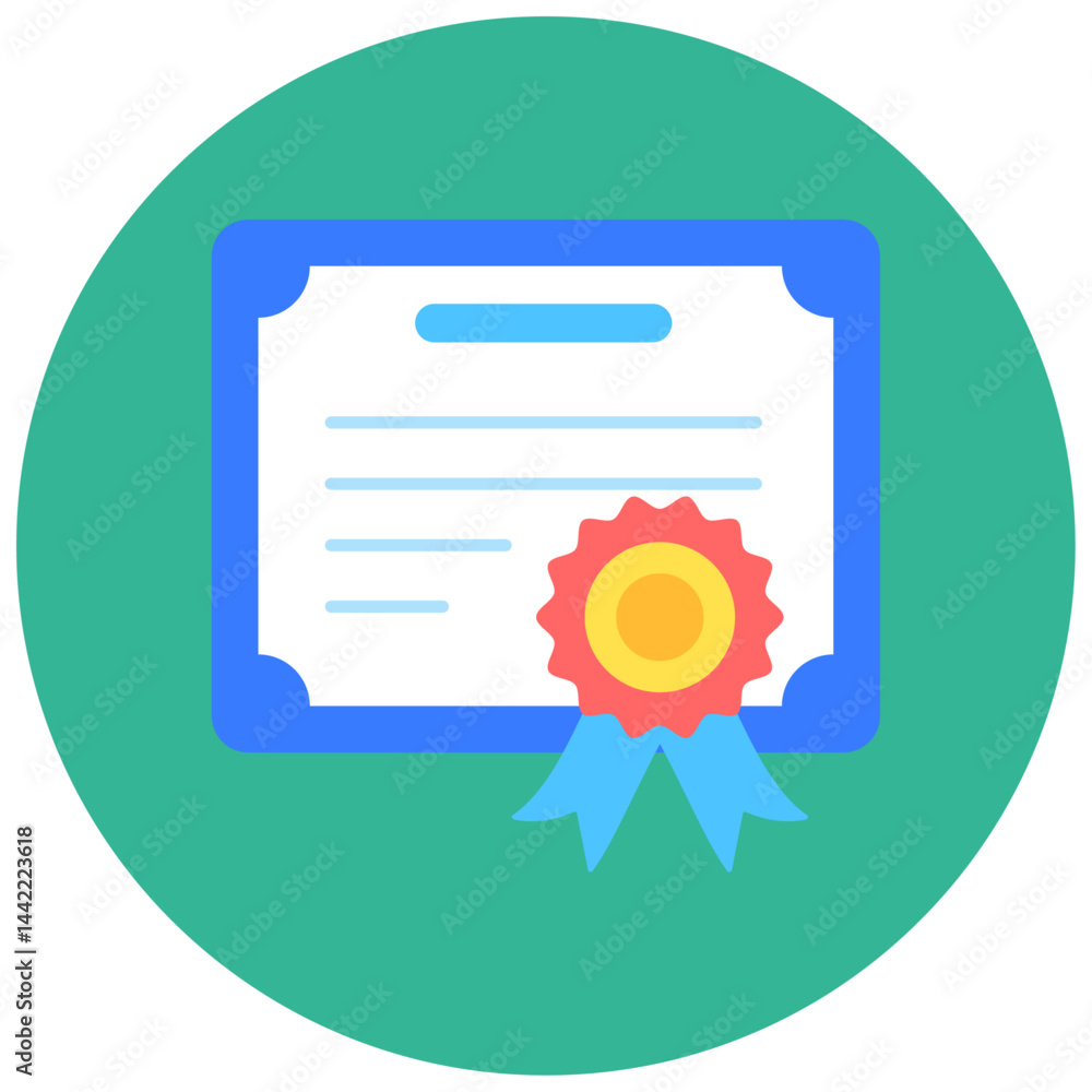 flat illustration of a certificate with ribbon and seal flat illustration of a certificate with ribbon and seal