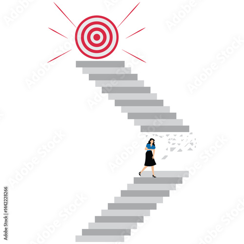 Think of a challenge. The businesswoman has obstacles to the goal