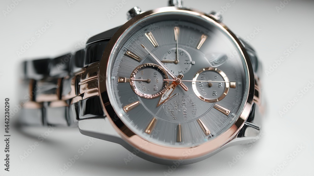 a stylish wristwatch on a white isolated background, polished and elegant design a stylish wristwatch on a white isolated background, polished and elegant design