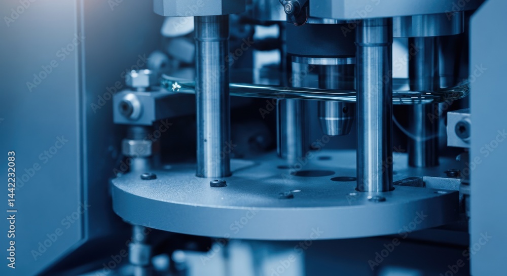 Close-up of industrial machine with metal components in factory setting Close-up of industrial machine with metal components in factory setting
