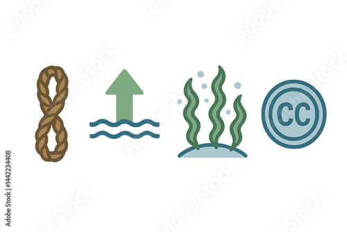 Icons representing blue carbon are depicted through symbols of rope, growth, habitat, and finance